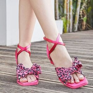 NWT Sexrosly Bow Heels Sandals Square Open Toe Satin Block Heel Ankle Strap